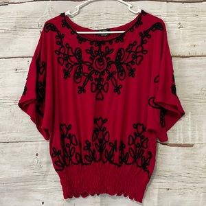 Objects Dart Red Blouse Flutter Sleeves Band Waist Size Medium